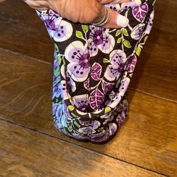 Vera Bradley Plum Petals Purple & Green Floral Quilt Semicircle Tote Bag Purse - Picture 5 of 6